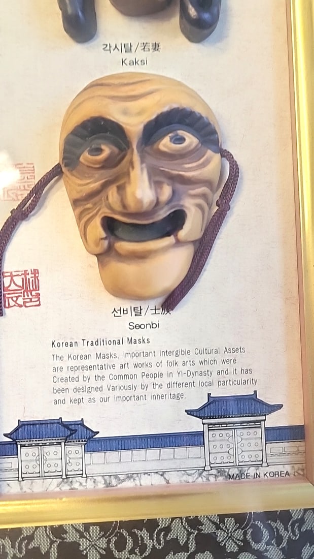 Framed Korean Traditional Masks Wall Art Shadow Box Yangban Bune Kaksi Seonbi Made In Korea - 5