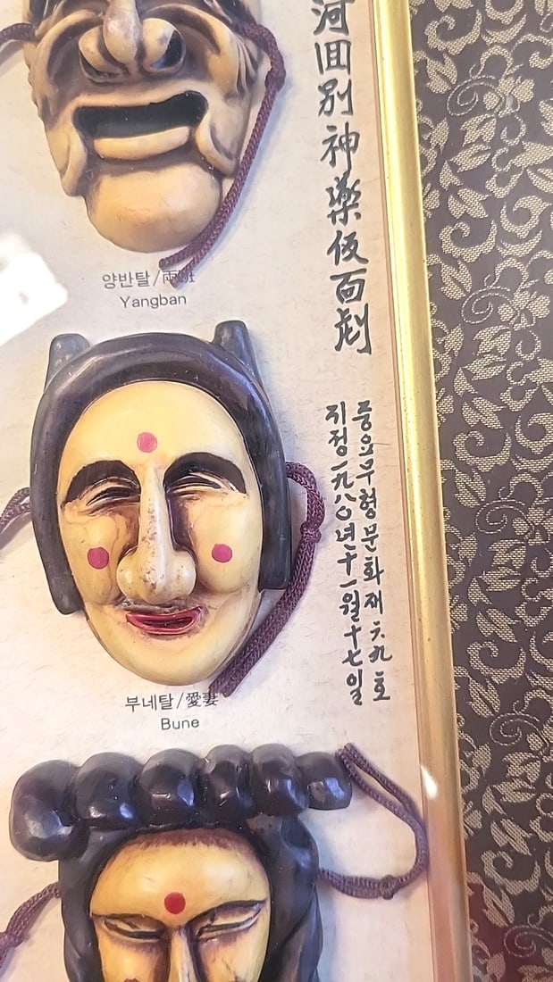 Framed Korean Traditional Masks Wall Art Shadow Box Yangban Bune Kaksi Seonbi Made In Korea - 6