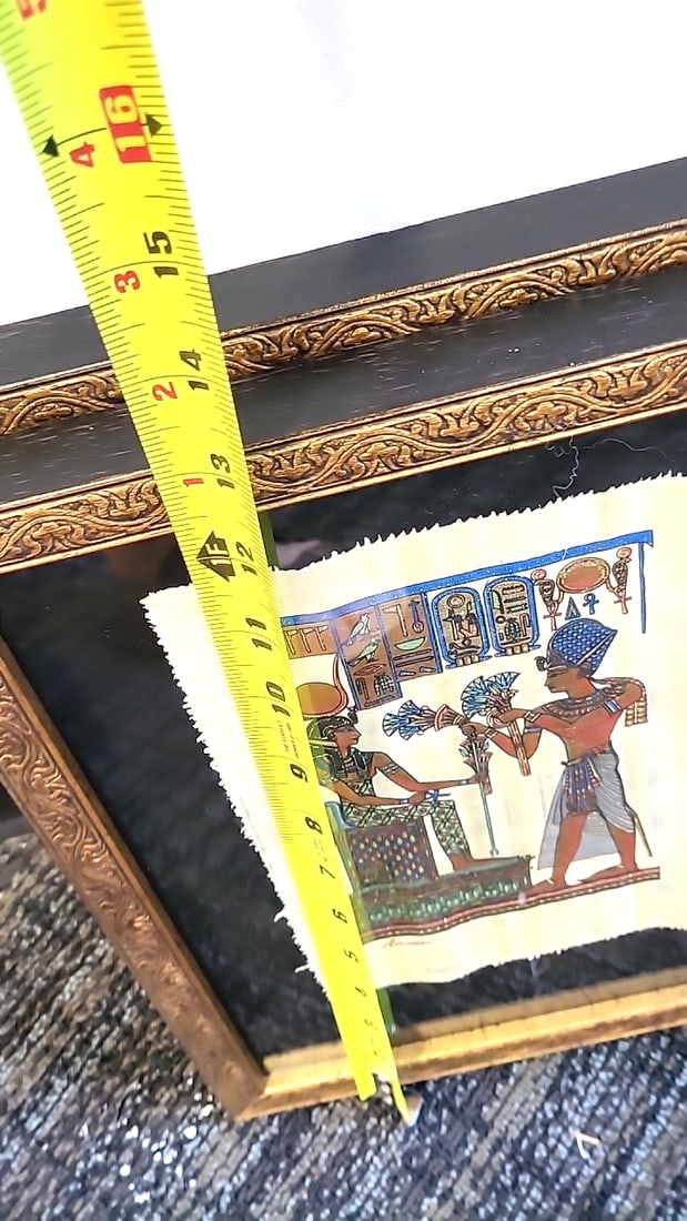 Pair Of Framed Egyptian Papyrus Art Prints Signed Amour Gold-tone Frames - 7