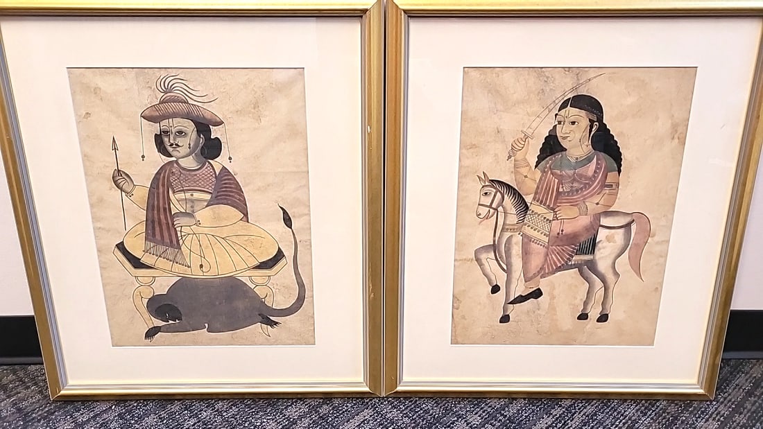Pair Of Framed Indian Miniature Style Paintings, Horse Rider And Seated Figure: 22x26x4 8 attention – shipping artwork is very expensive. The shipping price shown in the listing is the liveshipping service by liveauctioneers. We offer our own in-house shipping as well which