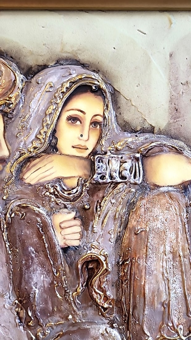 Signed Framed 3d Relief Wall Art Of Middle Eastern Couple In Gold Tone Frame - 4
