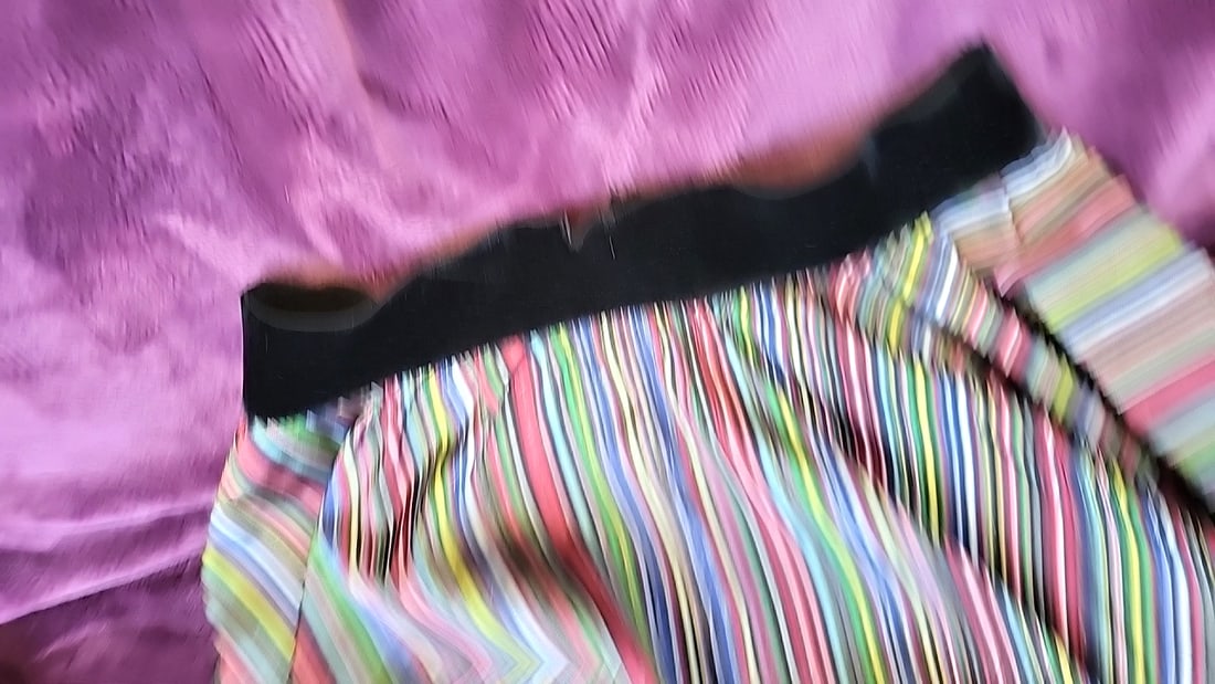 1950s Multicolor Vertical Stripe Full Circle Skirt Black Elastic Waistband - 2