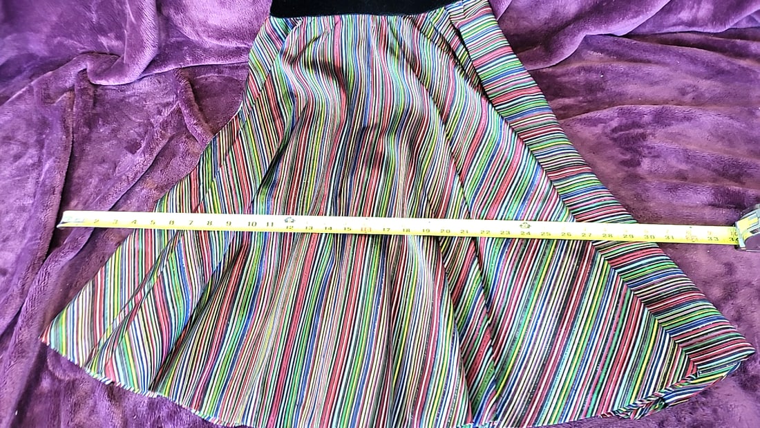 1950s Multicolor Vertical Stripe Full Circle Skirt Black Elastic Waistband - 4