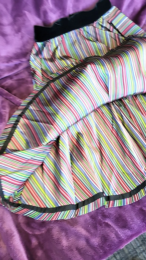 1950s Multicolor Vertical Stripe Full Circle Skirt Black Elastic Waistband - 7