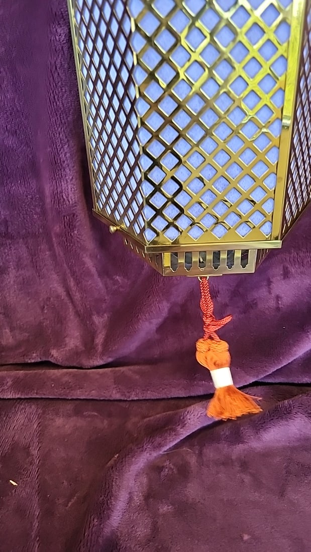 Brass Hanging Lantern with Chain and Orange Tassel, Code 3323, Made in Japan - 2