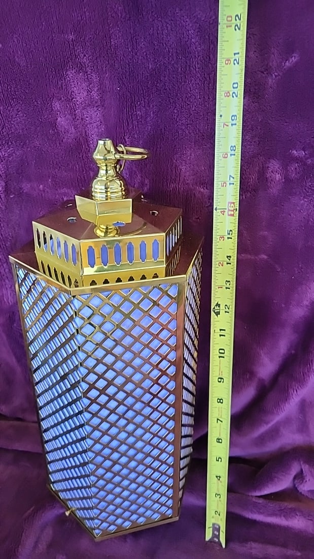 Brass Hanging Lantern with Chain and Orange Tassel, Code 3323, Made in Japan - 6