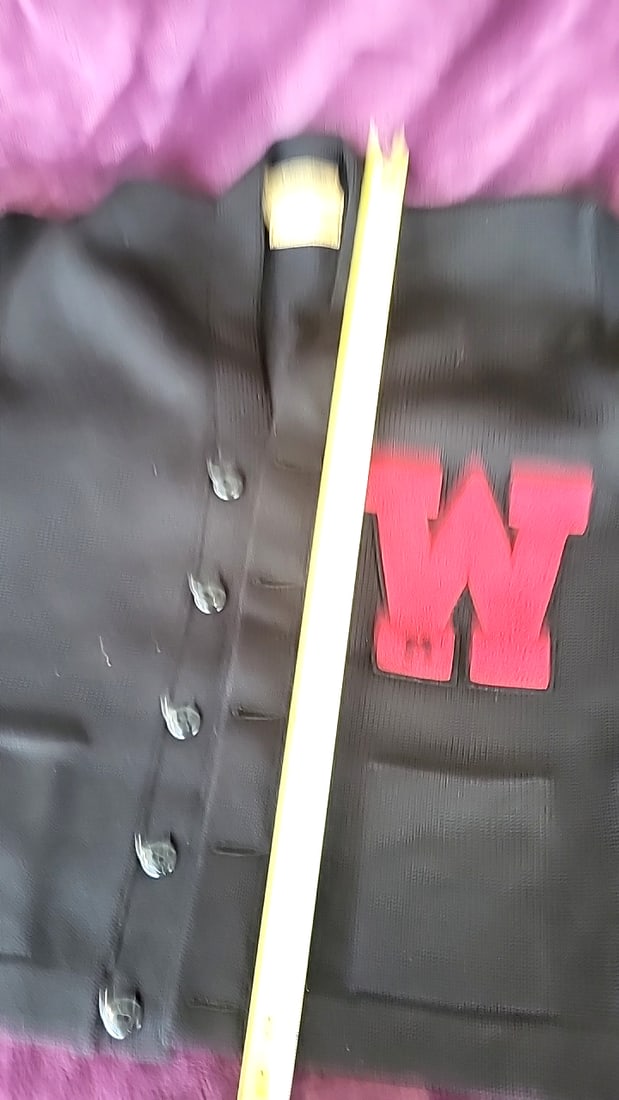 Registered Letterman's Sweater Black Knit Varsity Cardigan Red W Chenille Patch - 6