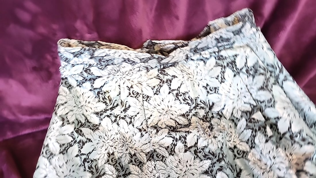 1950s Floral Jacquard A-Line Skirt Blue White Black Kanebo fabric - 3