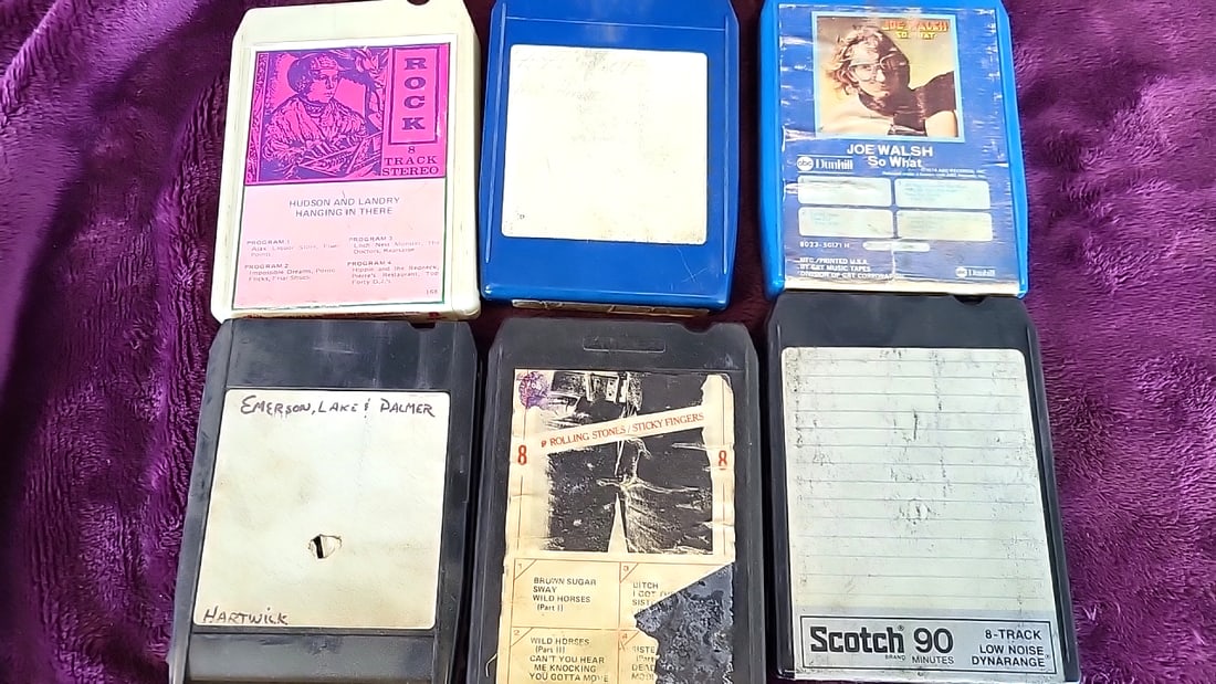 Lot of 6 8-Track Tapes: Rolling Stones Sticky Fingers, Joe Walsh So What, Hudson & Landry, Scotch...: 5.5 x 5.3 x 4.0 1.8 lb Low Estimate: 15 High Estimate: 40