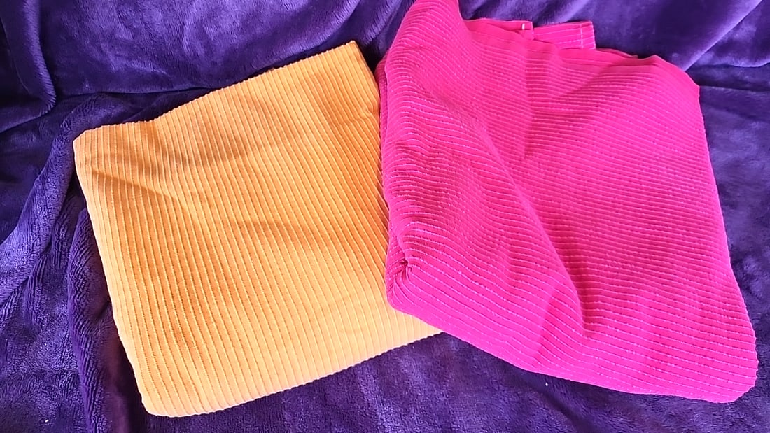 Vintage Ribbed Corduroy Bates Bedspreads red and Orange Lot: Twin 14x14x13 6 Low Estimate: 40.00 High Estimate: 150.00