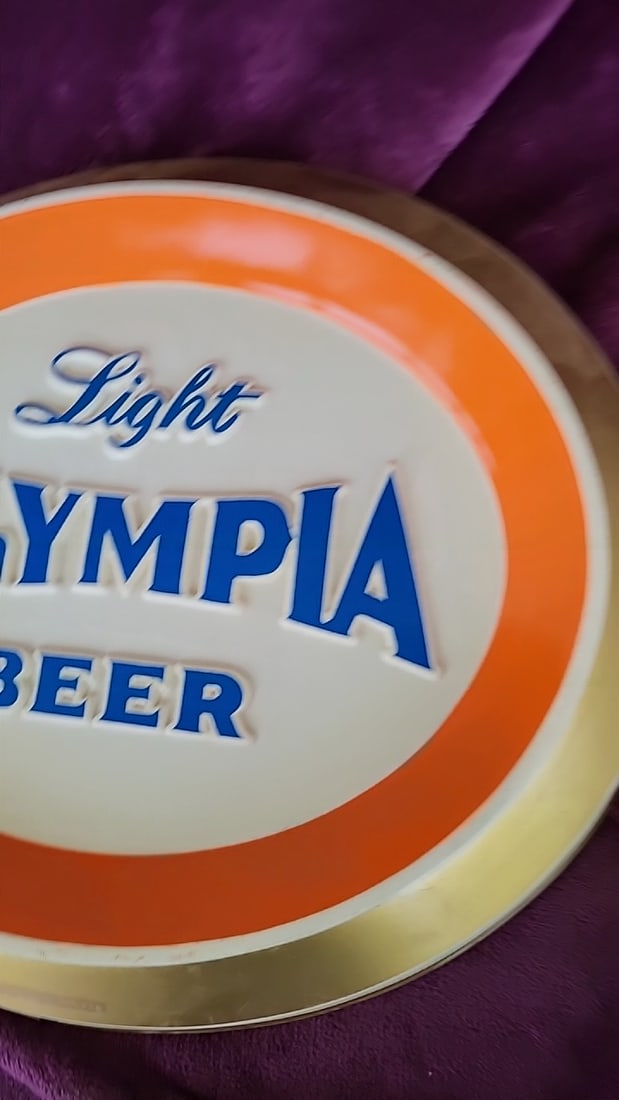 Olympia Light Beer Oval Plastic Wall Sign Orange Gold Trim - 3