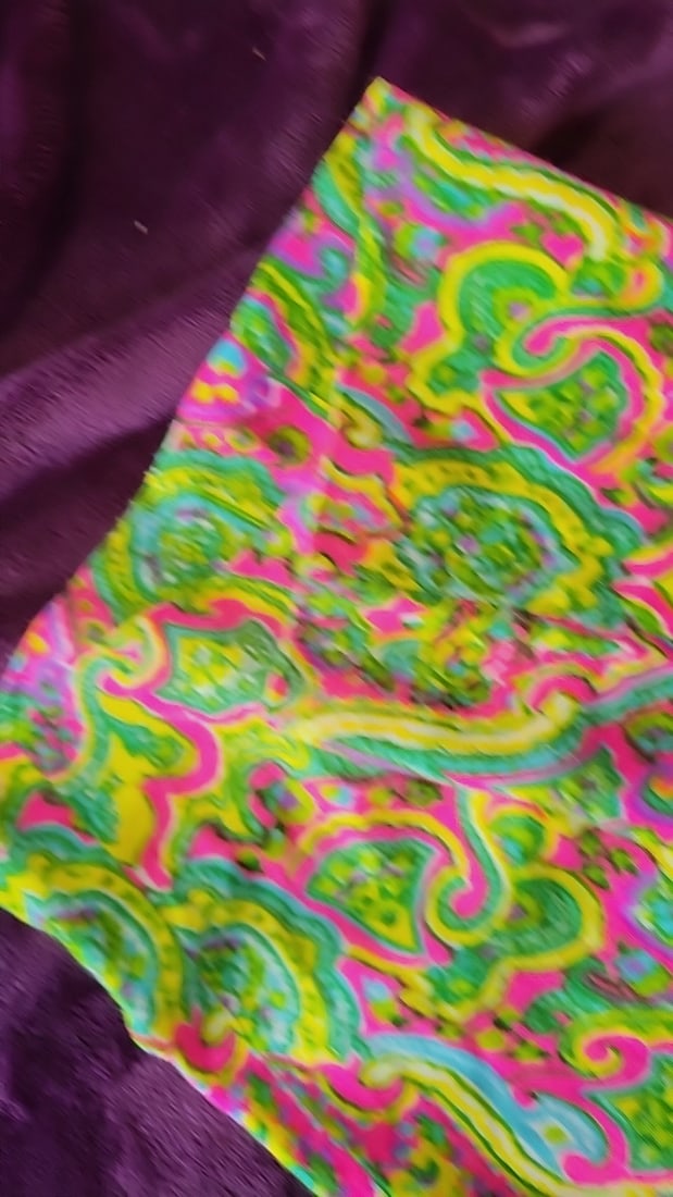 Vinrage Bright Pink Green Yellow Paisley Long Sleeve Shirt Dress - 4