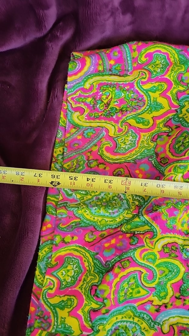 Vinrage Bright Pink Green Yellow Paisley Long Sleeve Shirt Dress - 7