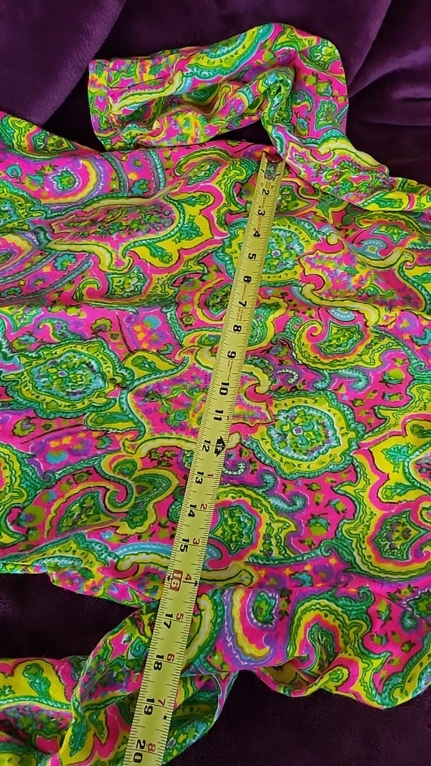 Vinrage Bright Pink Green Yellow Paisley Long Sleeve Shirt Dress - 8