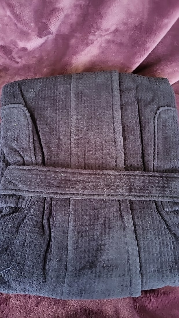 Vintage Nautica Waffle Texture Shawl Collar Belted Bathrobe Black - 2