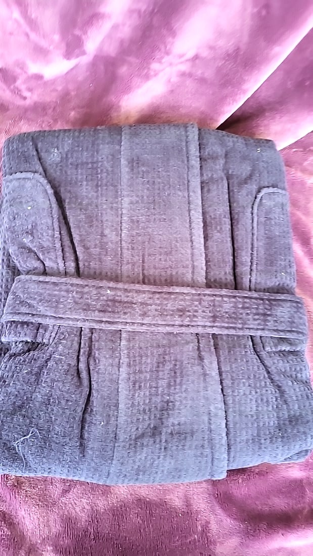 Vintage Nautica Waffle Texture Shawl Collar Belted Bathrobe Black - 4