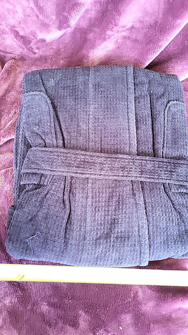 Vintage Nautica Waffle Texture Shawl Collar Belted Bathrobe Black - 5