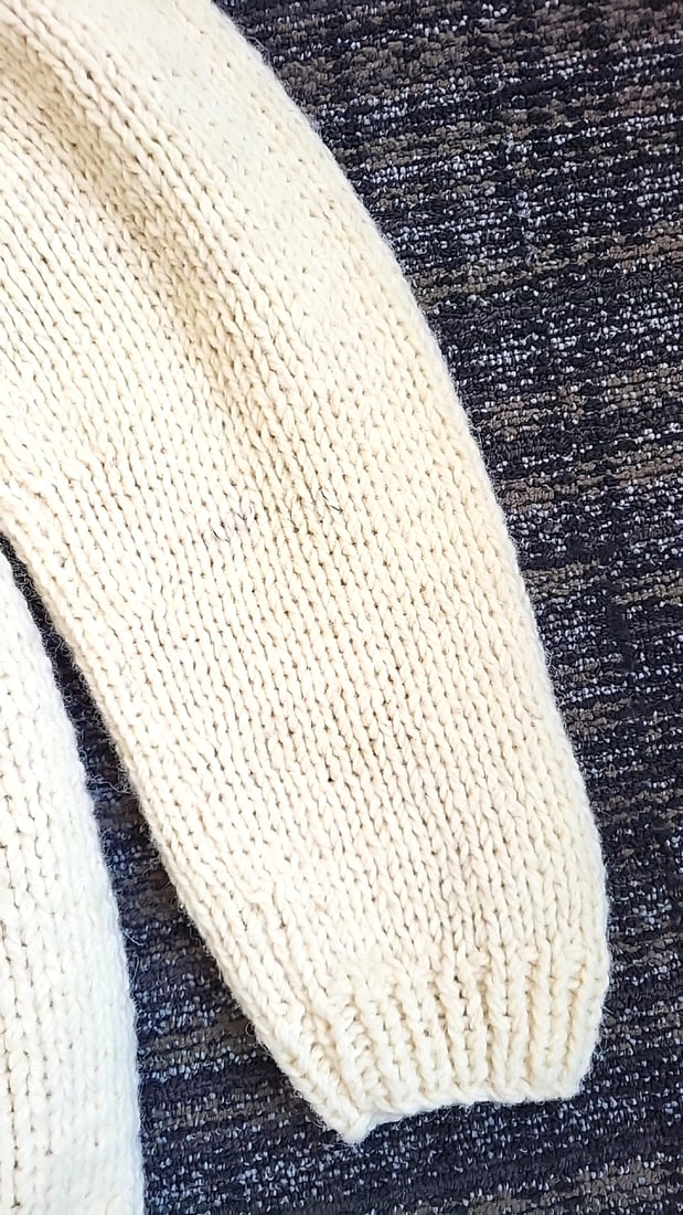 Cream Hand Knit Pullover Sweater with Kangaroo Pocket and Raglan Sleeves - 3