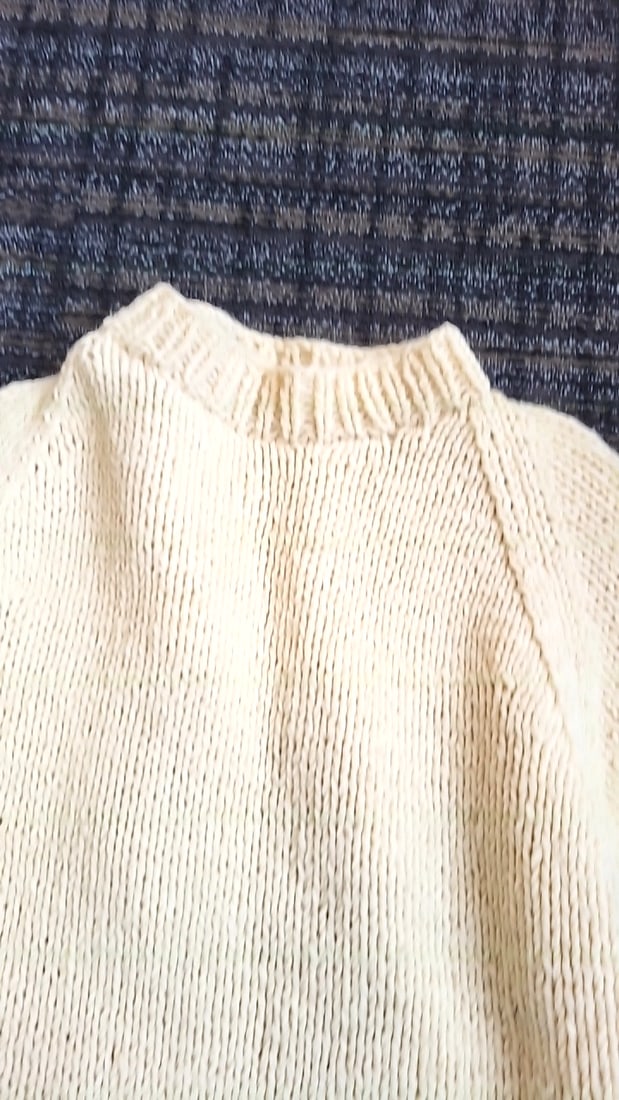 Cream Hand Knit Pullover Sweater with Kangaroo Pocket and Raglan Sleeves - 4