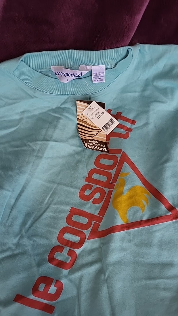 Le Coq Sportif Aqua Blue Logo T-Shirt Size L 100% Cotton Made in USA - 2