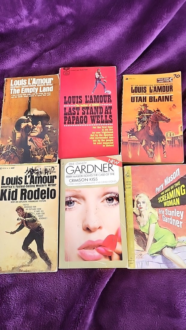 Lot of 6 Paperback Books: Louis L'Amour Westerns & Erle Stanley Gardner Perry Mason: 6x6x6 3 Low Estimate: 6.00 High Estimate: 15.00