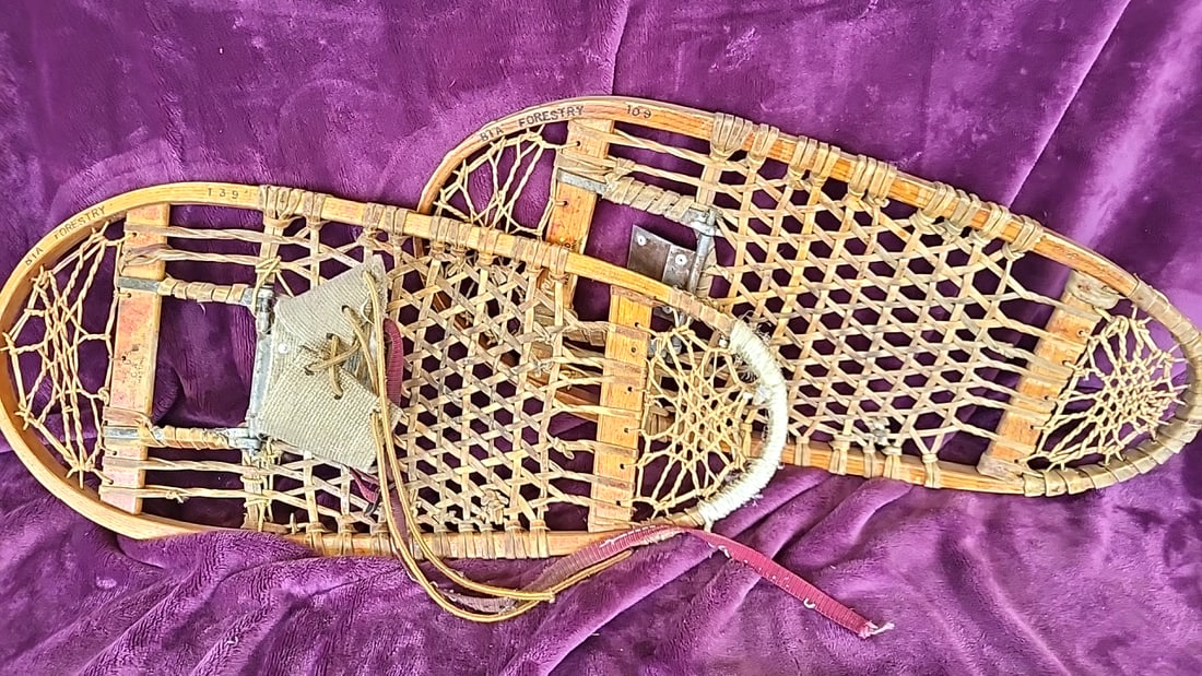 C.A. Lund 81A Forestry Wooden Rawhide Snowshoes Pair: 48 x 14 x 4 5.5 lb Low Estimate: 50.00 High Estimate: 175.00