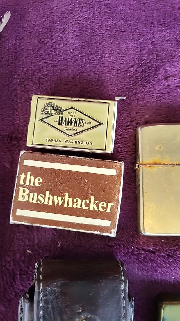 Zippo Lighter Lot with Camel Logo Lighter, Hawkes Premium & The Bushwhacker Matchbooks - 4