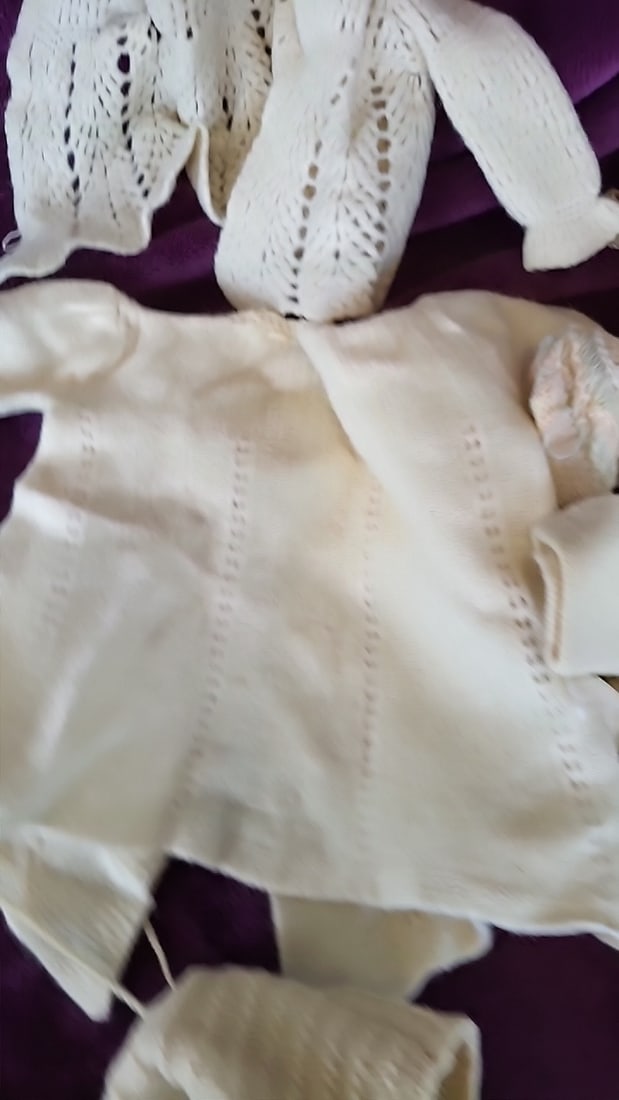 Cream Hand-Knitted Baby Clothes Lot, Cardigans, Bonnets, Booties & Blankets - 3