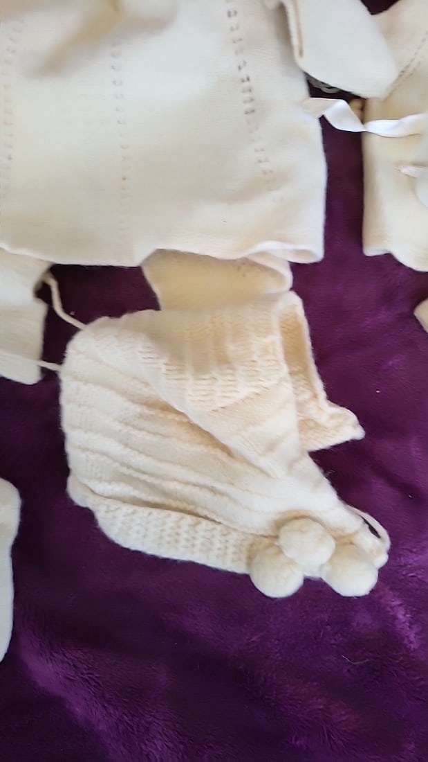 Cream Hand-Knitted Baby Clothes Lot, Cardigans, Bonnets, Booties & Blankets - 4