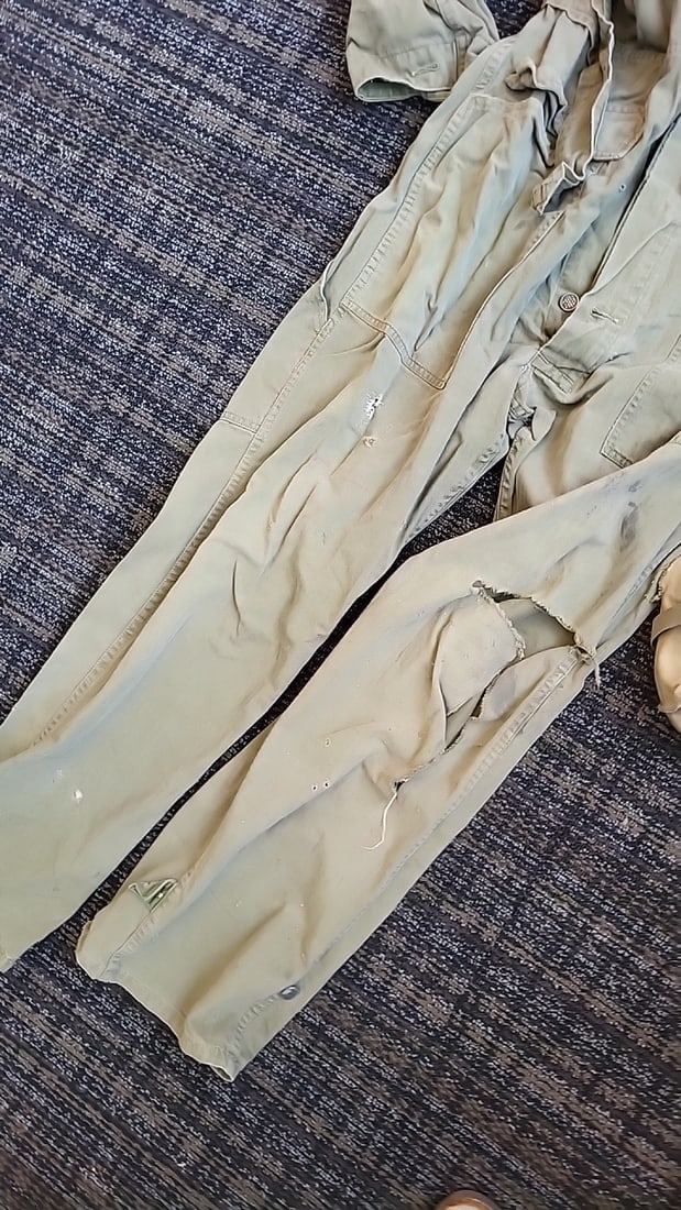 USN Mark V Canvas Shoulder Bag & Khaki HBT Military Coveralls Lot - 4