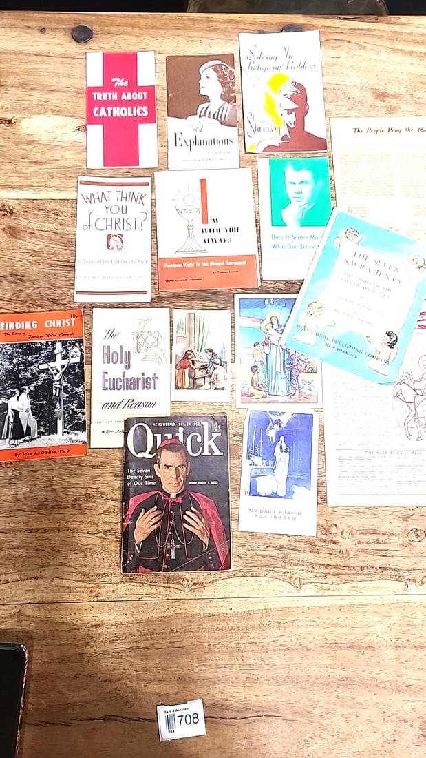 Vintage Catholic Religious Pamphlets Booklets Lot, Quick Magazine Bishop Fulton: 8.5 x 11 x 0.8 2 lb Low Estimate: 10.00 High Estimate: 35.00