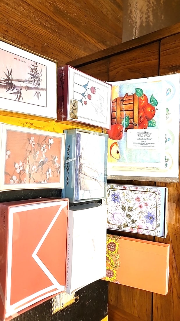 8 assorted vintage boxed Stationery Note Cards.: Unused. Most still sealed 12 x 9 x 8 2 lb Low Estimate: 12.00 High Estimate: 45.00