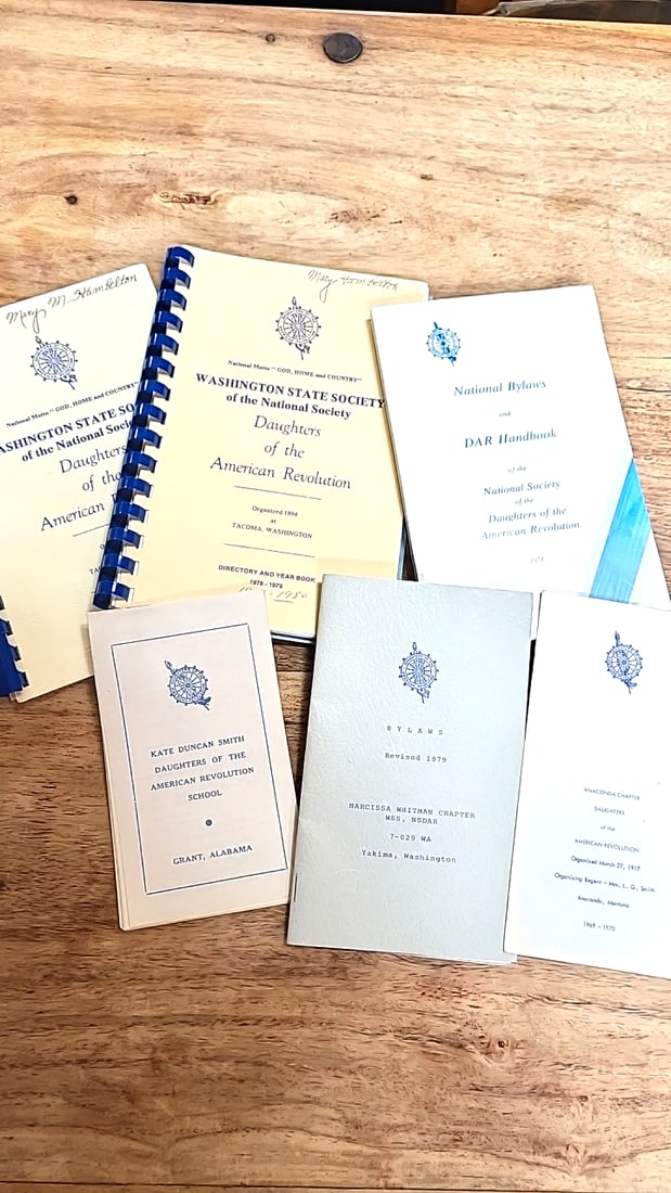 Daughters of the American Revolution DAR Bylaws Handbook Yearbook Booklet Lot 1970s: 8.5 x 11 x 1.2 2 lb Low Estimate: 8.00 High Estimate: 35.00