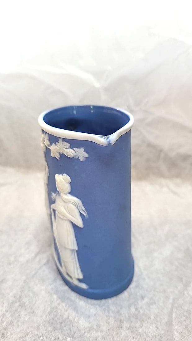 Blue Jasperware Creamer Pitcher with White Classical Relief Figures - 2