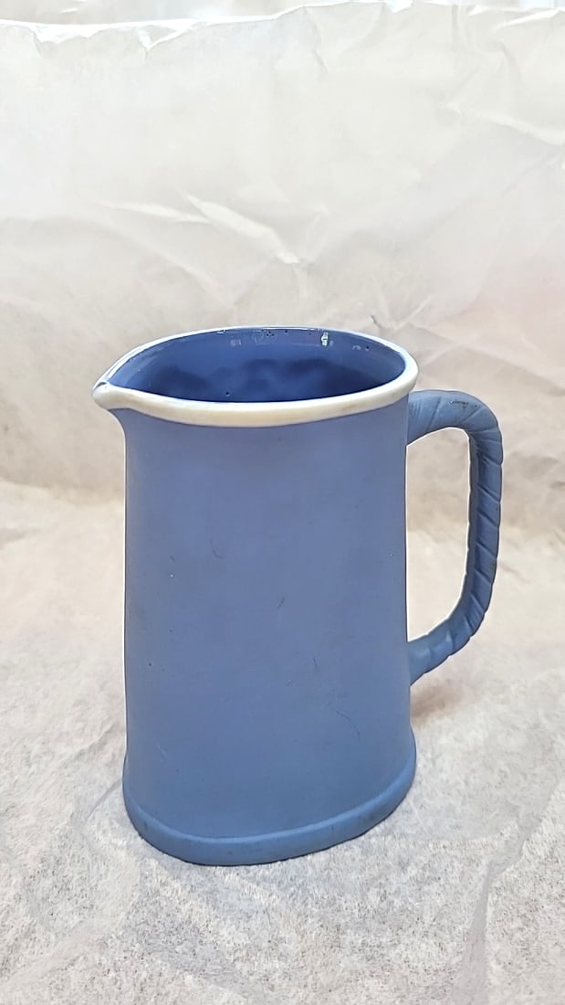 Blue Jasperware Creamer Pitcher with White Classical Relief Figures - 3