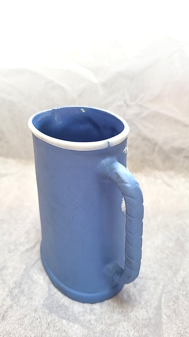 Blue Jasperware Creamer Pitcher with White Classical Relief Figures - 4