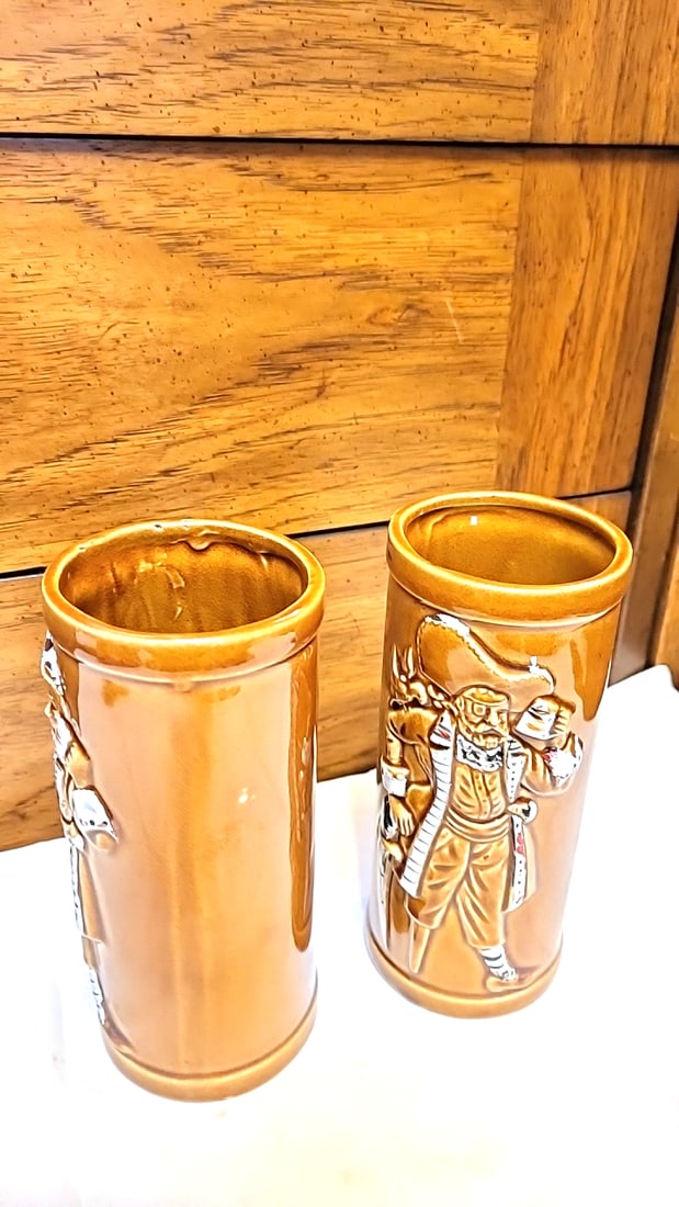Pair of Brown Glazed Ceramic Pirate Relief Mugs. Buccaneers - 2
