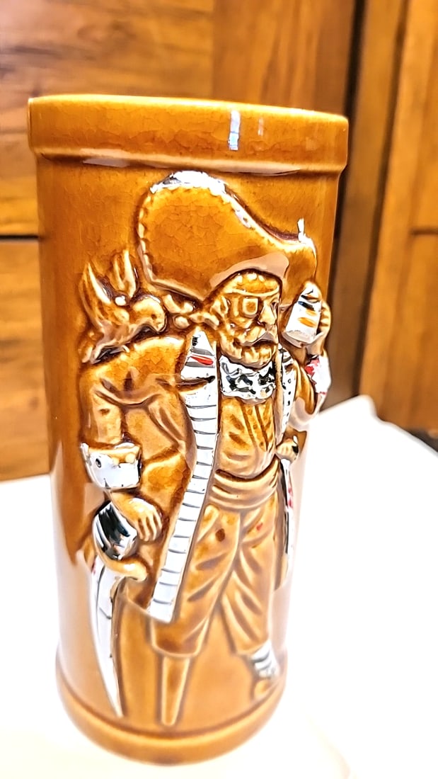 Pair of Brown Glazed Ceramic Pirate Relief Mugs. Buccaneers - 5