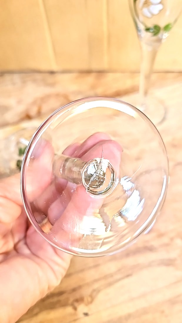 2 Perrier Jouet hand painted anemone champagne flutes. 4 oz - 4