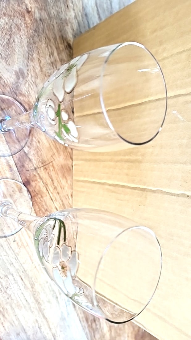 2 Perrier Jouet hand painted anemone champagne flutes. 4 oz - 5