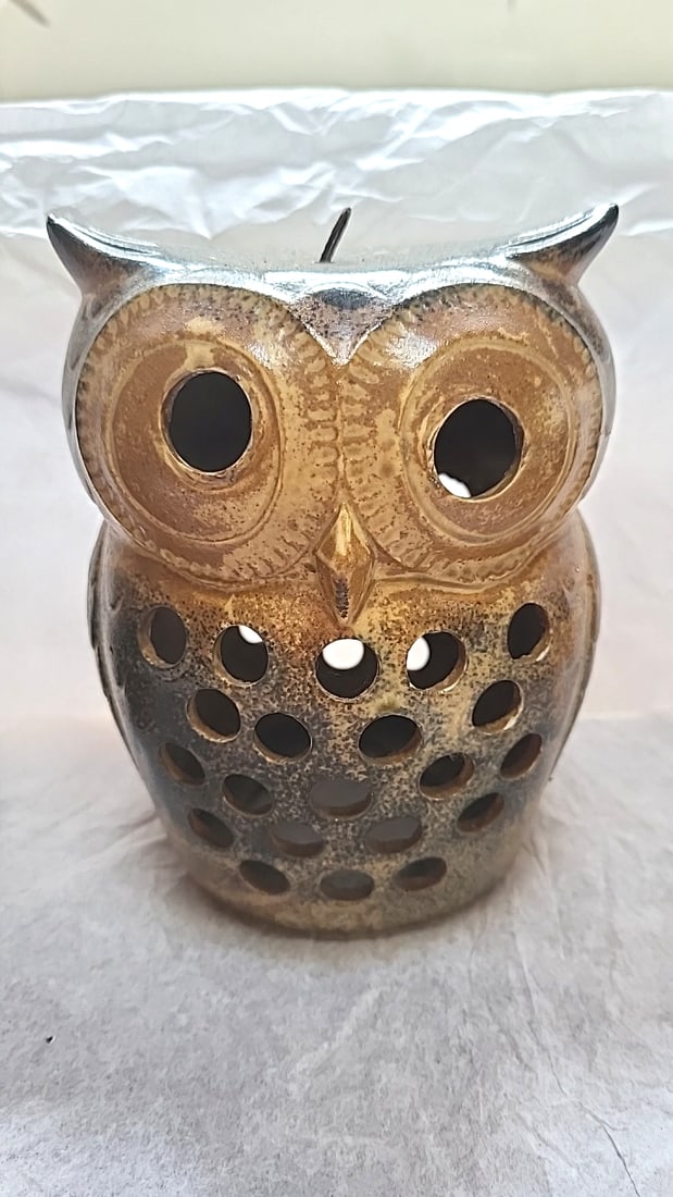 Vintage Japanese Ceramic Owl and Frog Hanging Luminary Candle Holders Set of 2 - 2