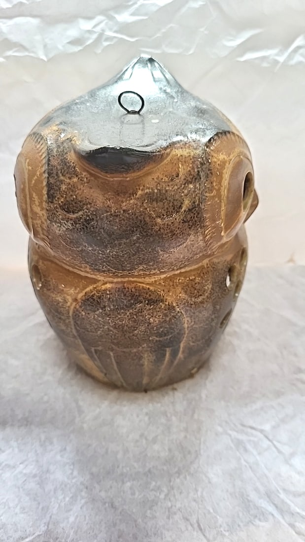 Vintage Japanese Ceramic Owl and Frog Hanging Luminary Candle Holders Set of 2 - 3