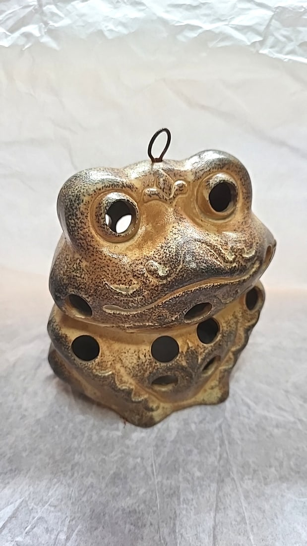 Vintage Japanese Ceramic Owl and Frog Hanging Luminary Candle Holders Set of 2 - 6
