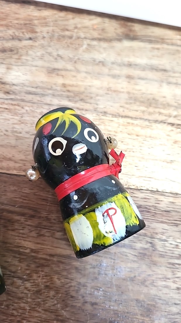 Mid Century Japanese Figural Salt and Pepper Shakers with Red Scarves and Pearl Earrings - 5