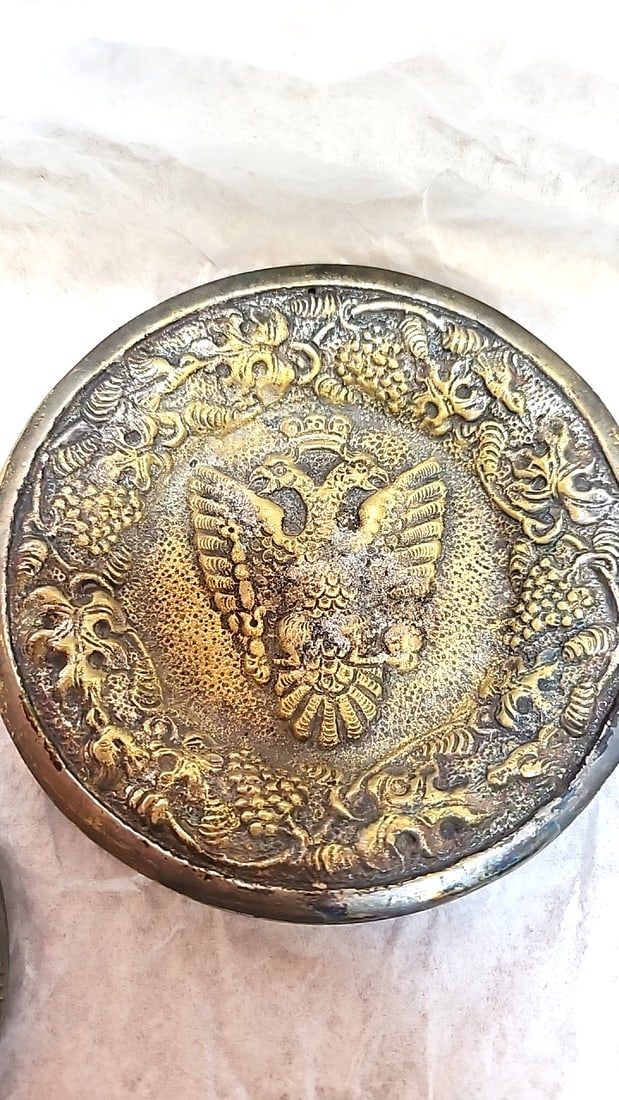 5-Piece Greek Brass Souvenir Ashtray and Dish Set, Parthenon & Double-Headed Eagle - 3