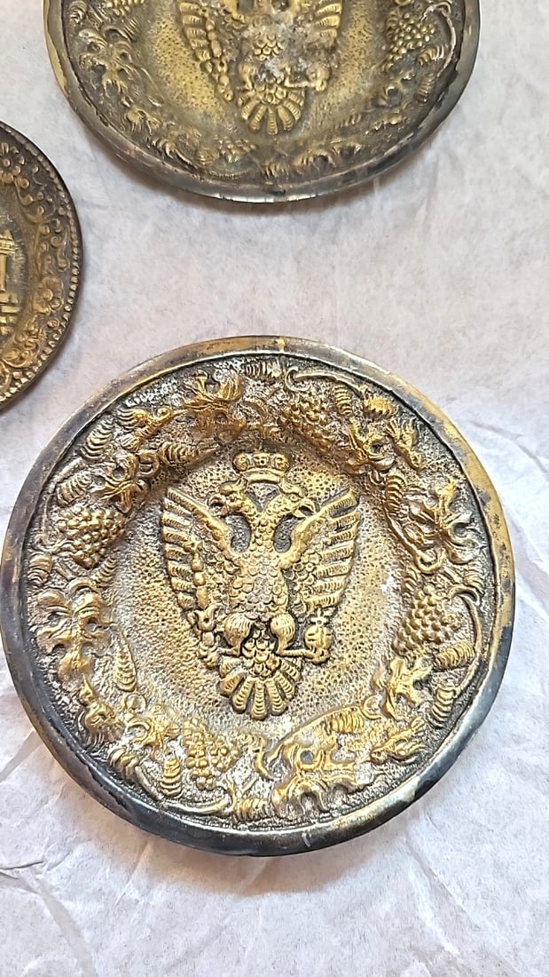 5-Piece Greek Brass Souvenir Ashtray and Dish Set, Parthenon & Double-Headed Eagle - 6