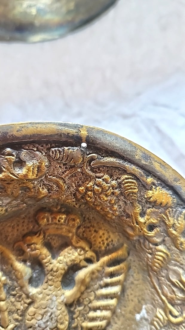5-Piece Greek Brass Souvenir Ashtray and Dish Set, Parthenon & Double-Headed Eagle - 9