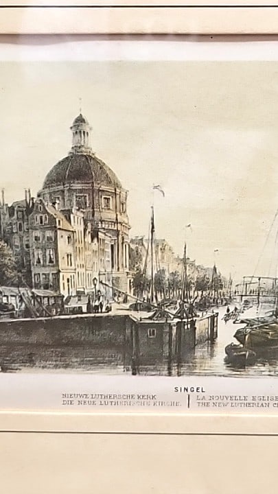 Pair of Framed Wilem Hekking Amsterdam Canal Church Litho, Singel and Keizersgracht, Gold Frames - 2