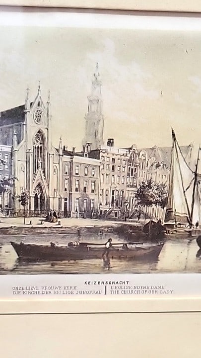 Pair of Framed Wilem Hekking Amsterdam Canal Church Litho, Singel and Keizersgracht, Gold Frames - 4