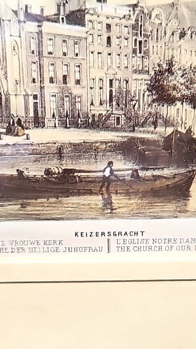 Pair of Framed Wilem Hekking Amsterdam Canal Church Litho, Singel and Keizersgracht, Gold Frames - 5